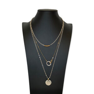 The Sak Layered Pendant Necklace Two Tone Silver Gold New